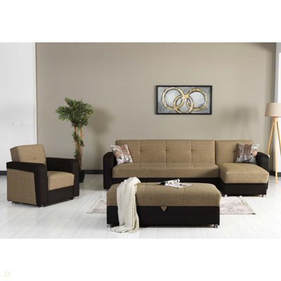 Concorde Collection Upholstered Convertible Chaise Lounge With Storage