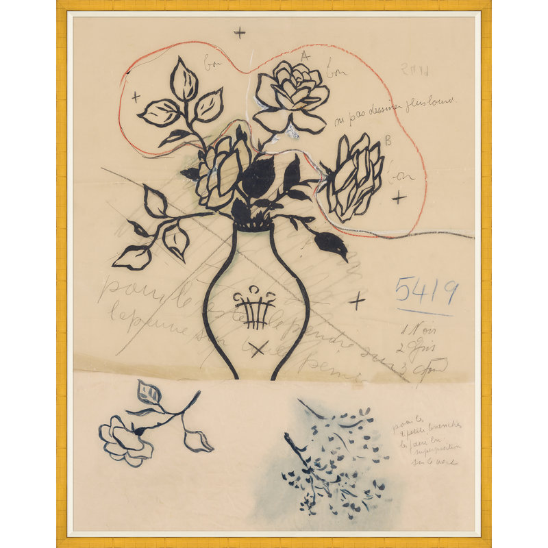 Tres Roses Print by Paule Marrot, 54" H x 43" W x 1.25" D, Gold Framed