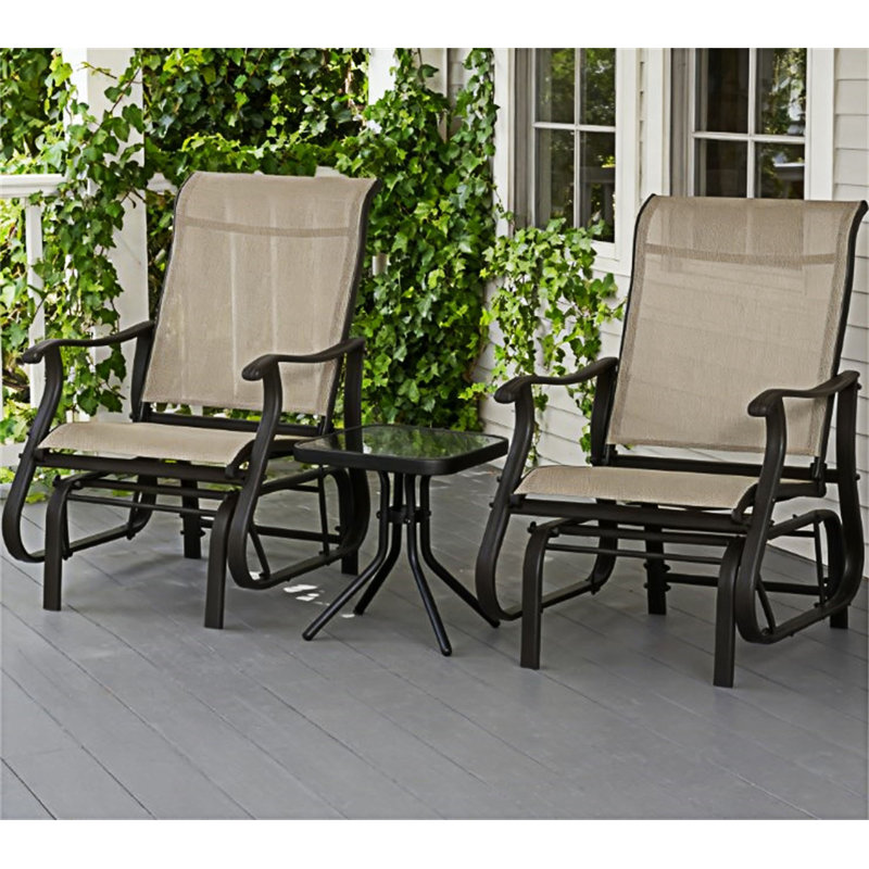 Outdoor Gliders Set Bistro Set, Black/Beige