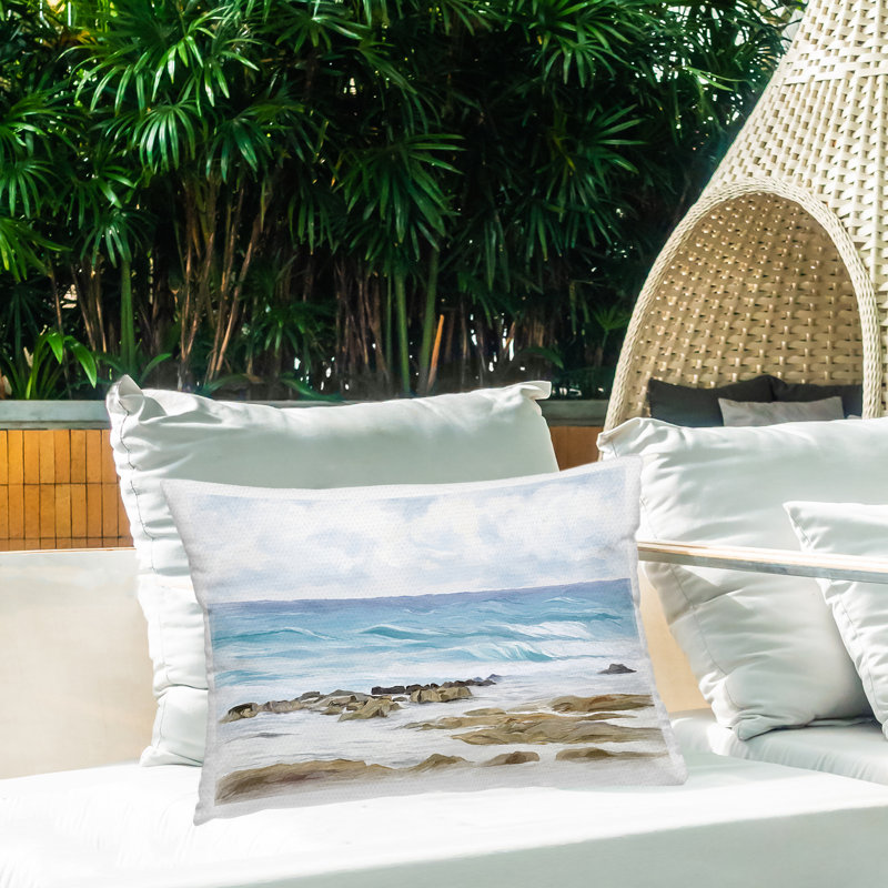 Coussin d'extérieur imprimé Rocky Summer Shoreline Design par Ramona Murdock