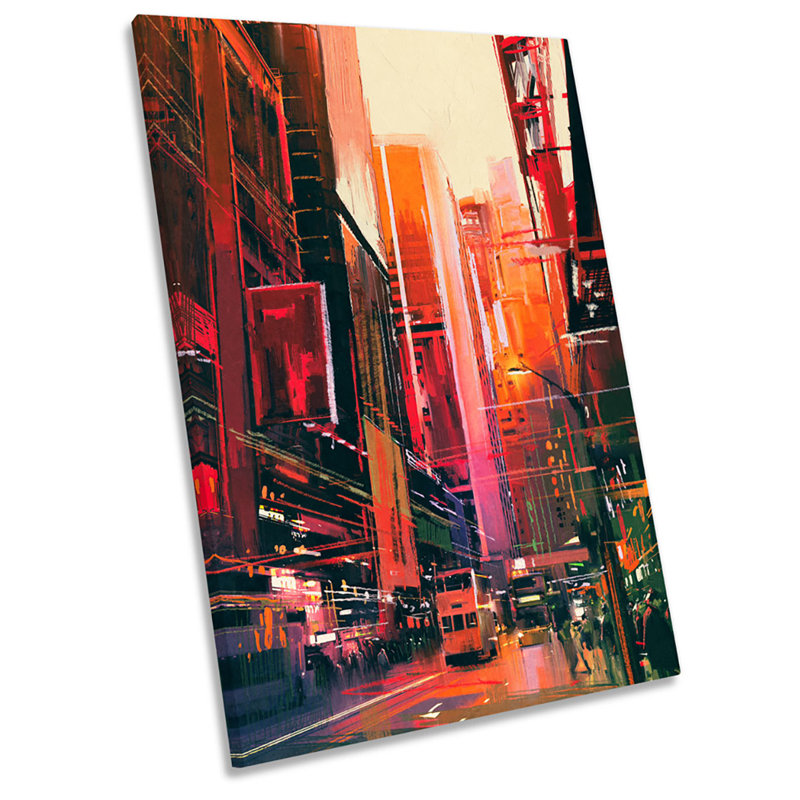 Red City Abstract Street Picture - Wrapped Canvas Painting, 76.2cm H x 50.8cm W x 2cm D