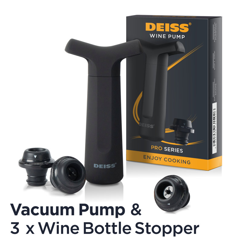 Deiss Pro Vacuum Pump Wine Saver With 3 x Wine Bottle Stopper