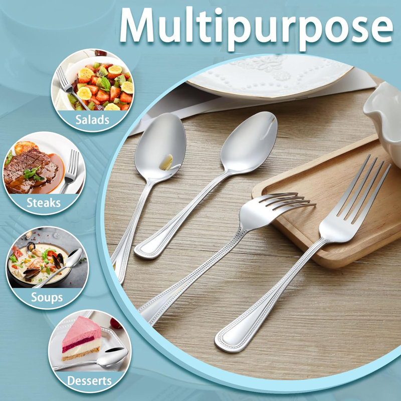  Food Grade Stainless Steel With Pearl Dot Design Handle Silverware Set, 24 Pcs Spoons And Forks Set, Mirror Polished Dishwasher Safe, Silverware Forks And Spoons For Home Or Restaurant