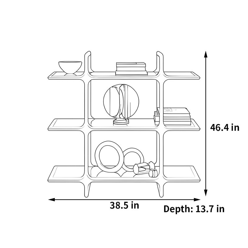 Elegant and beautiful bookcase, (3 Shelves) 46.4"H x 38.5"W x 13.7"D