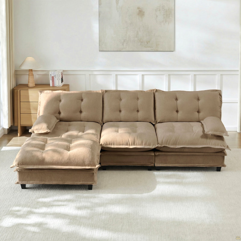 Canapé modulaire en L 107 po avec repose-pieds, H 35,4 po x l 107,8 po x P 60,2 po, Café clair