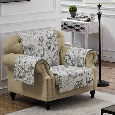 Great Bay Home Floral Patchwork Reversible Furniture Protector (Loveseat, Gray / Aqua)