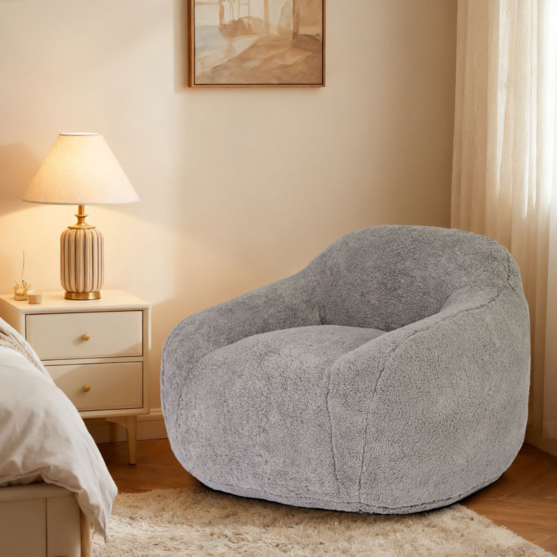 Fauteuil à billes Comfy, Peluche gris clair