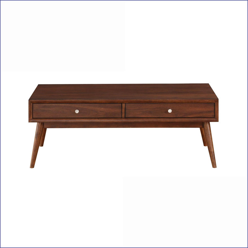 Latitude Run® Mid-Century Walnut Veneer Coffee Table with 2 Drawers ...