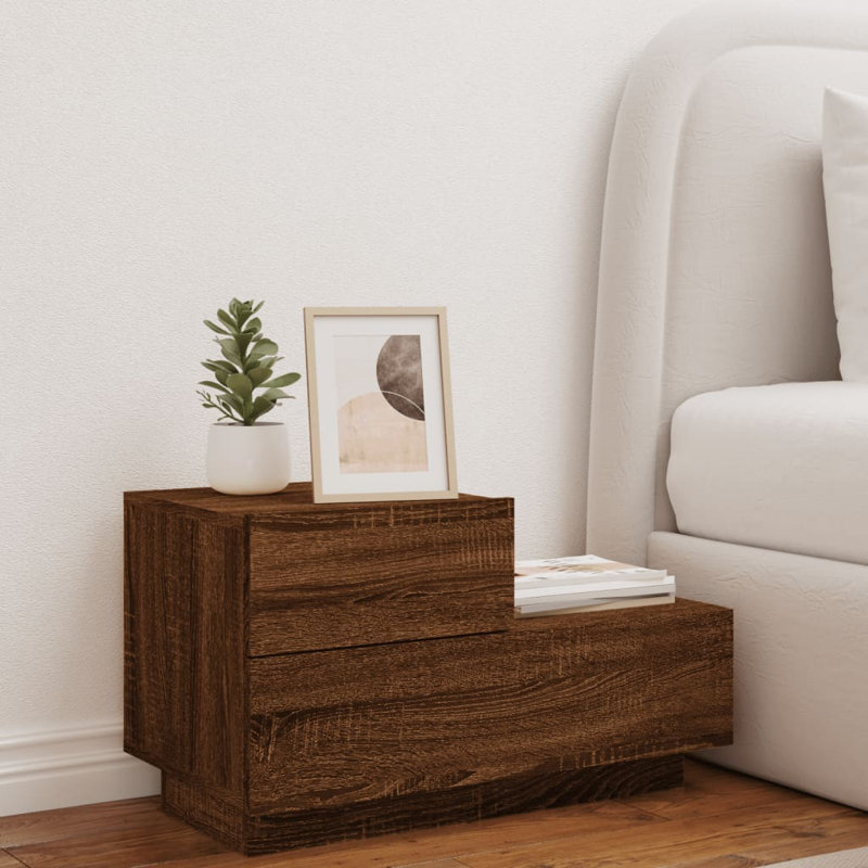 Brigett 36cm W Bedside Table, Brown Oak