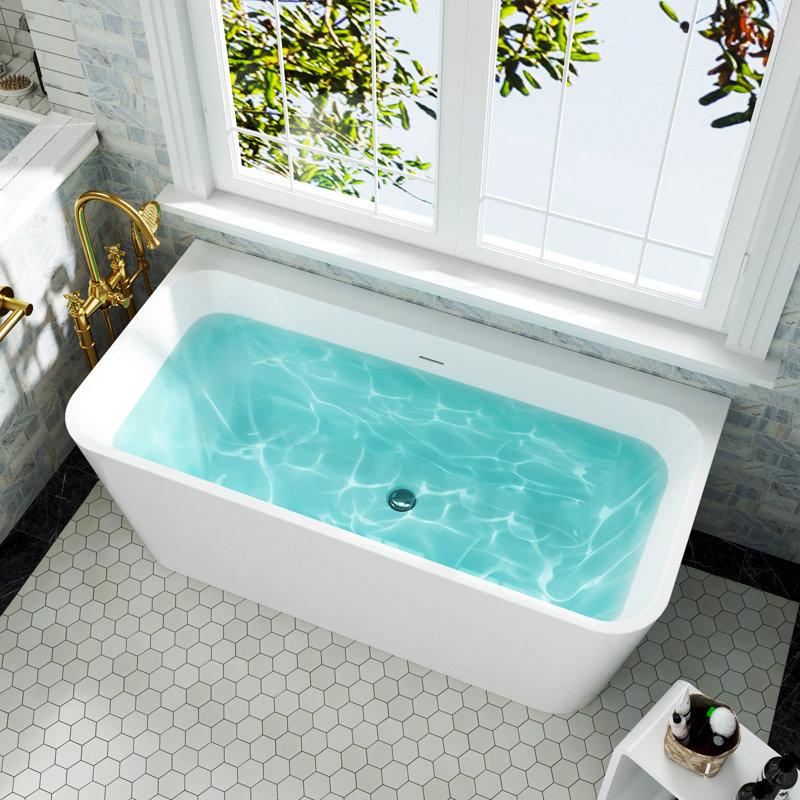 CASAINC 59" Rectangle Acrylic Freestanding Soaking White Bathtub With Drain