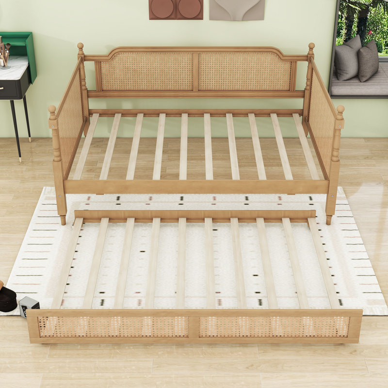 Rattan Daybed with Trundle and Slats, Full/Double, Antique Walnut