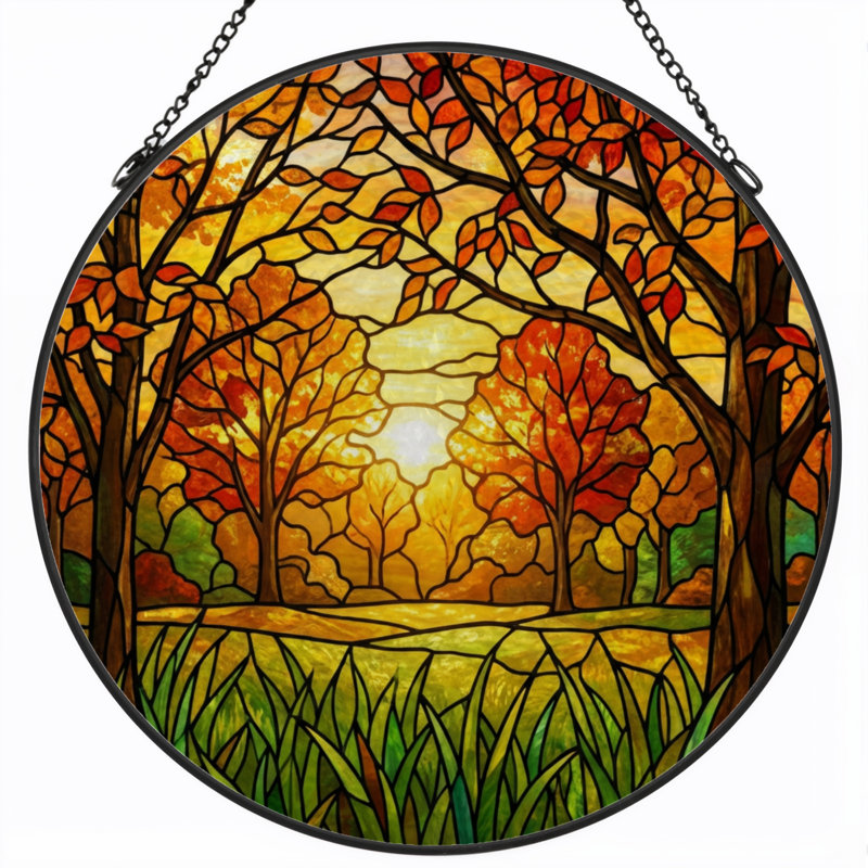 Panneau de vitrail 12 po H Autumn Forest, H 12 po x l 12 po 