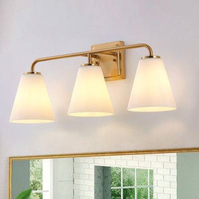 Lampe frontale à miroir réglable en verre blanc doré à 3 lampes