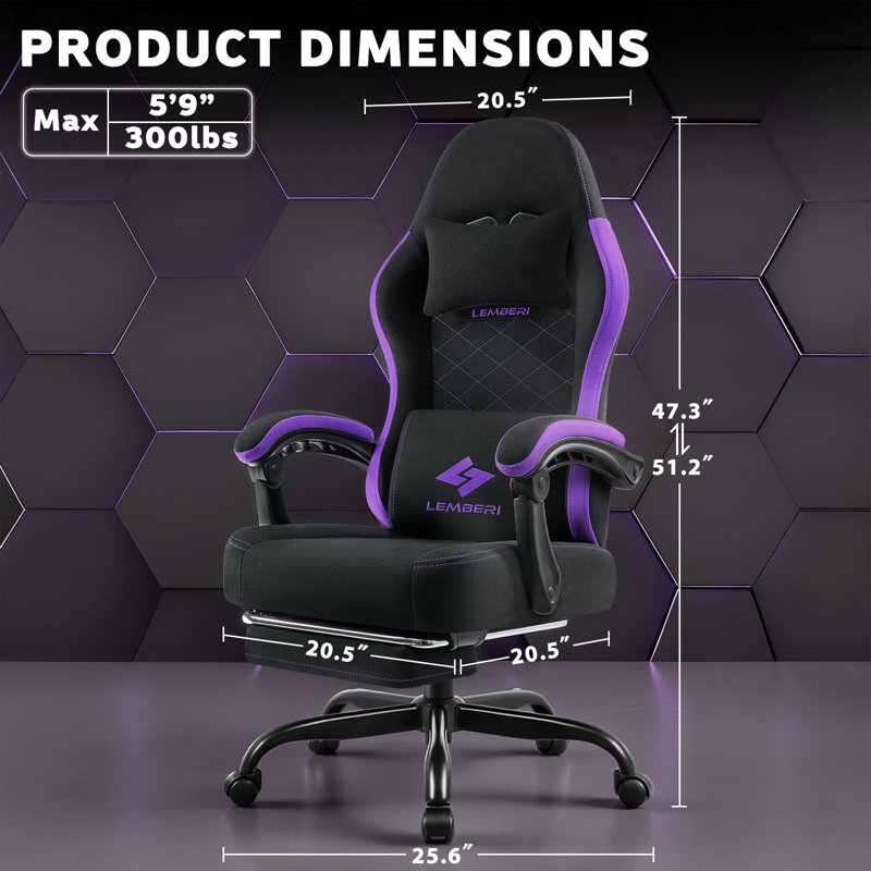 Gaming Chair With Footrest, Racing Style Computer Gamer Chair With Headrest And Lumbar Support, Black/Purple