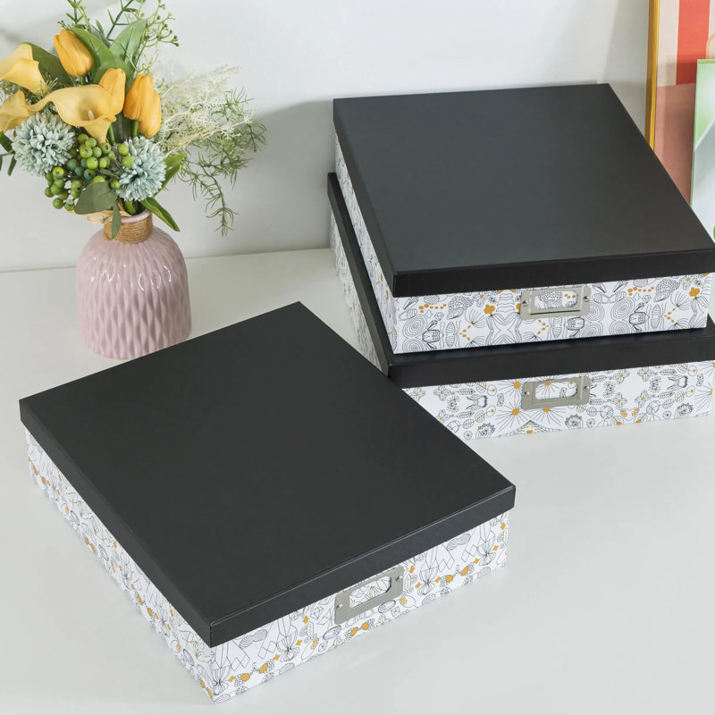 Sandersville 3 Piece Decorative Box Set, Black/White Geometric 1