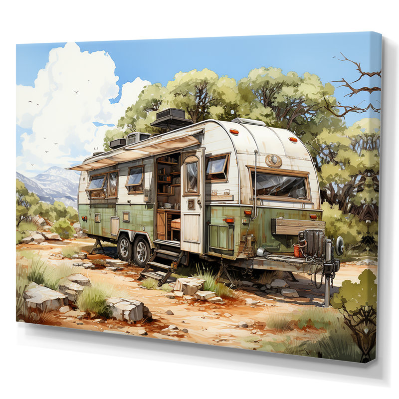 «Camping Van Scenery - Camping Travel», reproduction d'art mural, Toile tendue, H 30 po x l 40 po x P 1,5 po