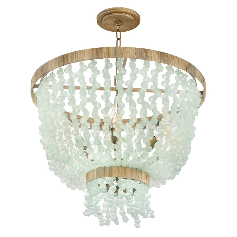 Burnished Gold and Blue Sea Glass 6-Light LED Chandelier