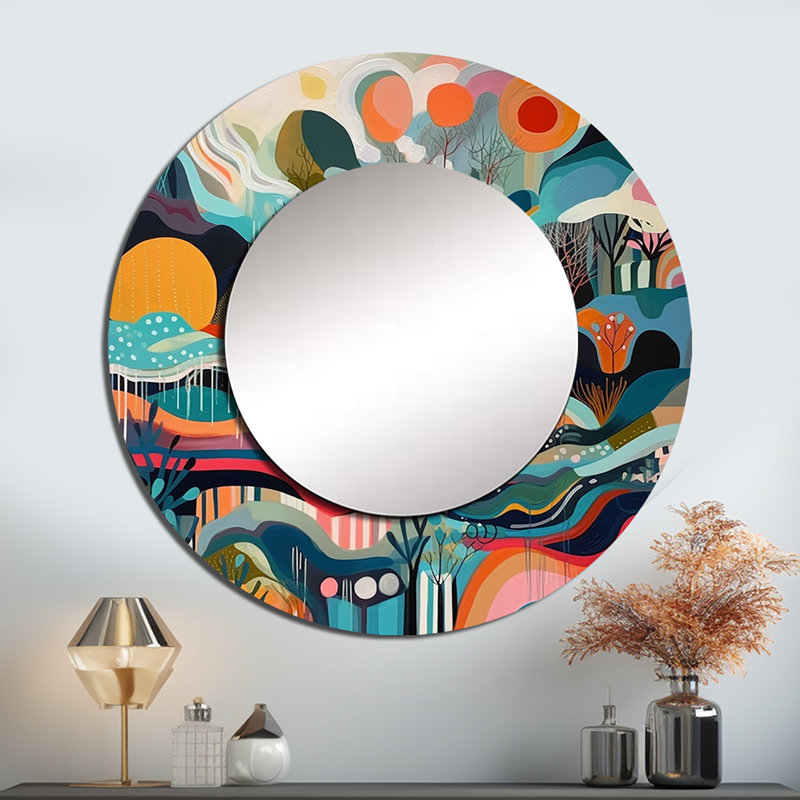 Omekia bleu vert Minimalims Explosion - miroir minimaliste, miroir mural bleu unique, impression d'art en métal, Rond