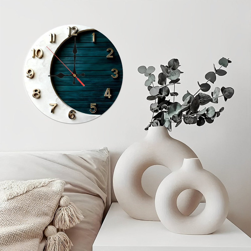 Horloge murale ronde en bois 10 po, mouvement à quartz silencieux, imprimé UV, à piles, Vert