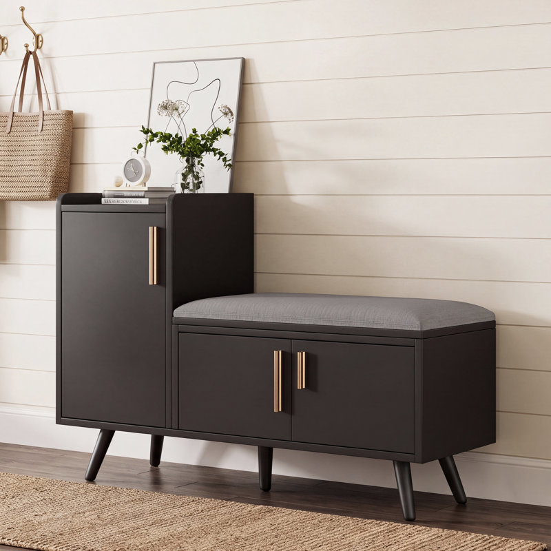 Fabric Upholstered Storage Bench, Black