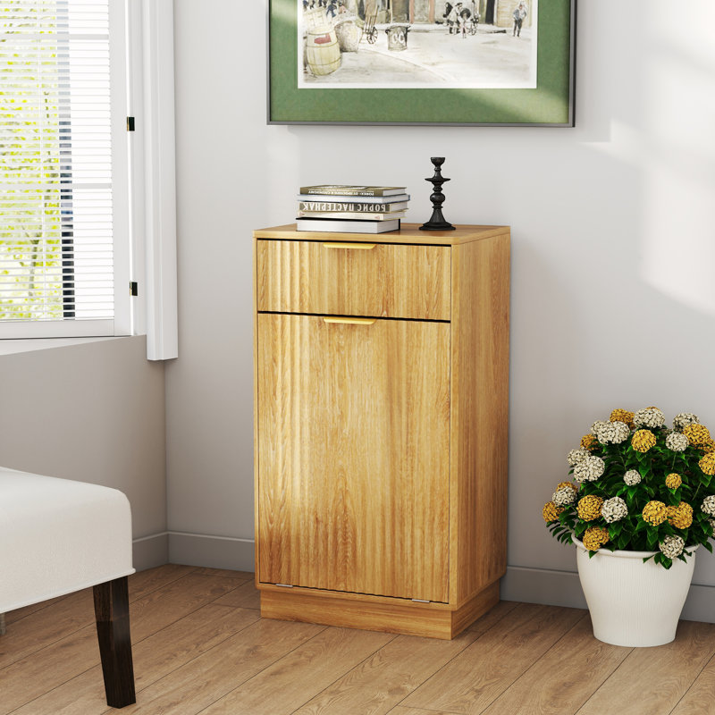 Armoire de recyclage des ordures avec tiroir dissimulé texturé, Naturel, Doré