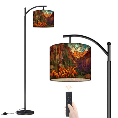 Arc Floor Lamp with Adjustable Lampshade Rustic Saguaro Cactus Stained Earthy Hues Standing Lamp 3 Color Temperatures Dimmable Tall Pole Lamp with Foot Switch for Bedroom