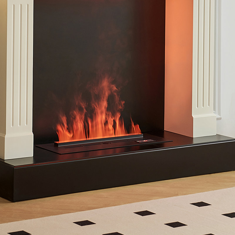 Beige Solid Wood Electric Fireplace