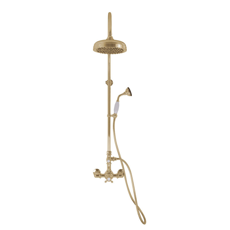 Exposed Thermostatic Shower System 36" Wall Mounted with 1.75GPM Handshower and Lever/Cross Handles, Unlacquered Raw Brass