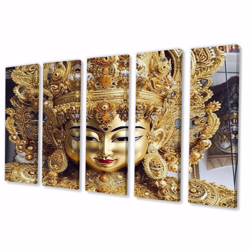 Golden Hindu Goddess Statue - Hinduisim Canvas Print - 5 Equal Panels