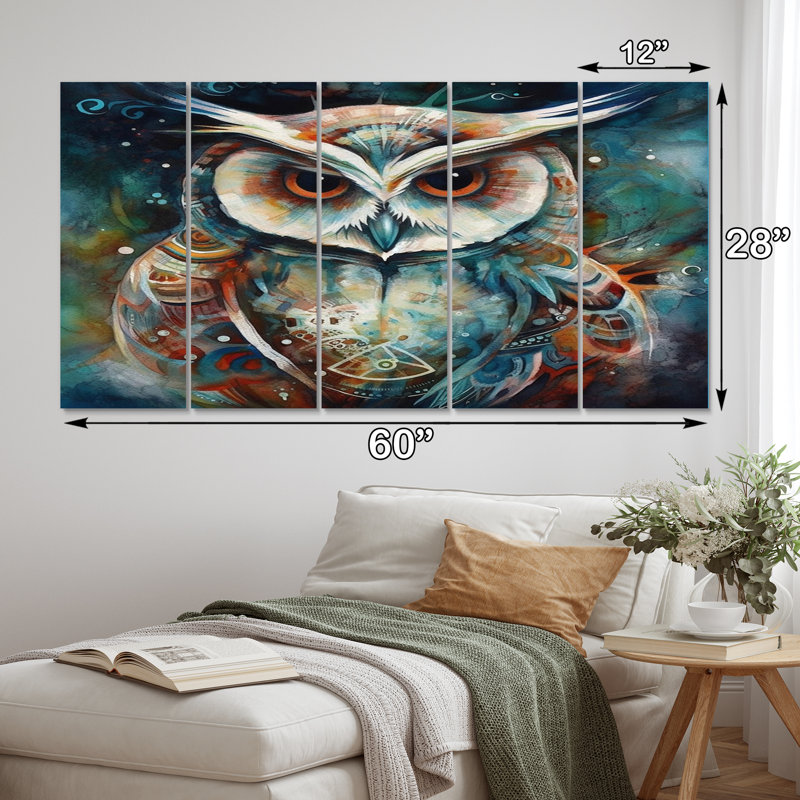 Sagesse de la chouette blanche, reproduction sur toile, 5 panneaux égaux