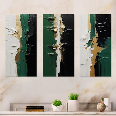 «Golden Green» et «Black Ink Merge I», ensemble de 3 reproductions d'art mural
