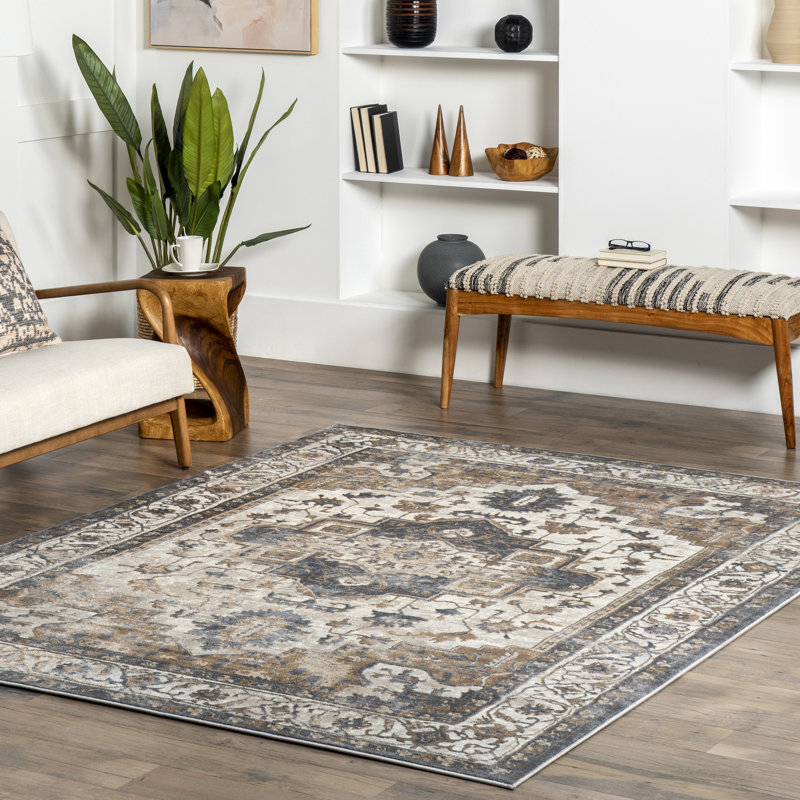 Tapis oriental / persan pour le salon, la chambre à coucher, la salle à manger et la cuisine Emett, Beige / ivoire