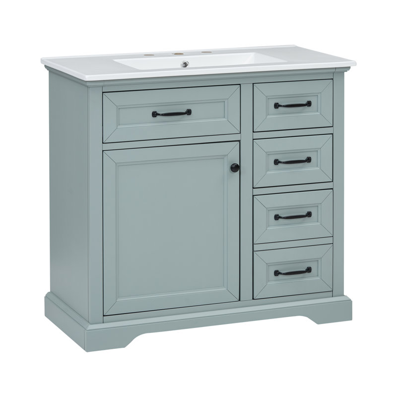 Essey 36'' Bathroom Vanity With Ceramic Sink, Gray, Black