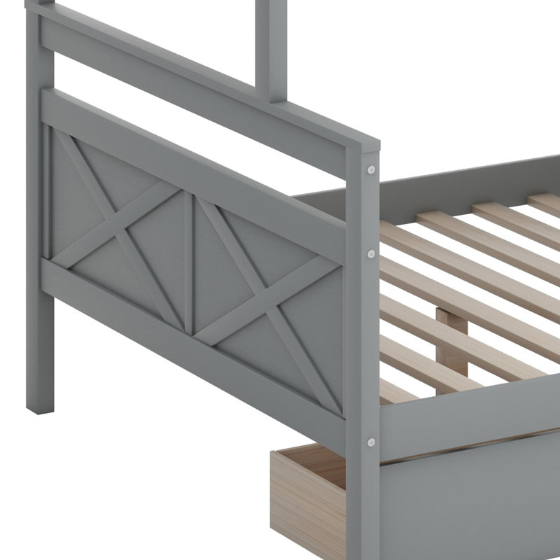 Lit superposé avec deux tiroirs de rangement, échelle amovible et barrière de sécurité, convertible en 2 lits séparés, Gris