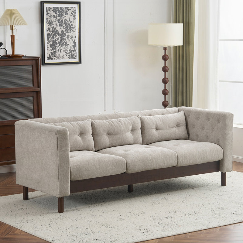 78" Upholstered Sofa Modern 3-seater Sofa, Grey Beige