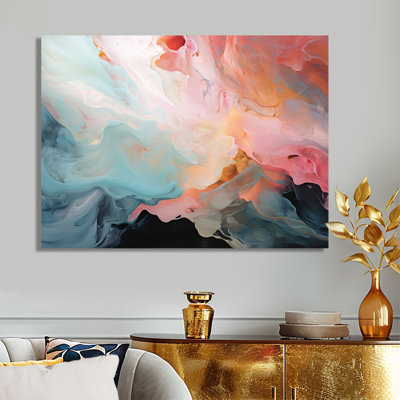 «Playful Deep Pink Sky Dance II», art mural abstrait à encre liquide