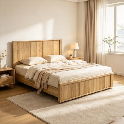 Farmhouse Solid Wood Bed Frame with 50" Tall Headboard & Footboard | Low-Profile Platform & No Box Spring Needed for Bedroom