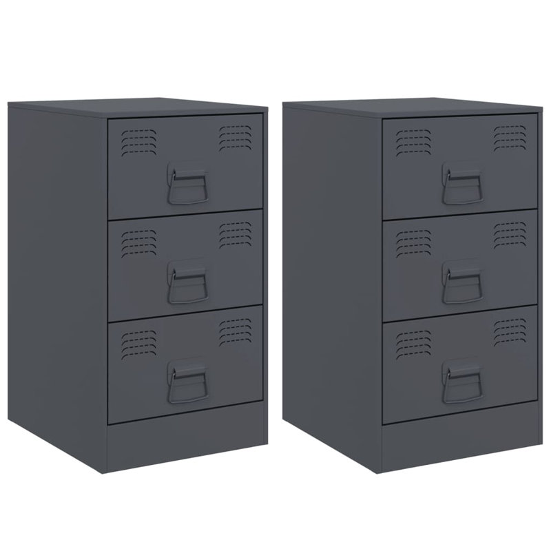Raineri 34.5 cm W Steel Bedside Table, Anthracite, Set of 2