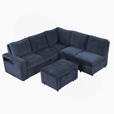 L-Shaped Padded Modular Sofa with Storage Space, Usb Ports, And Cup Holders On The Armrests