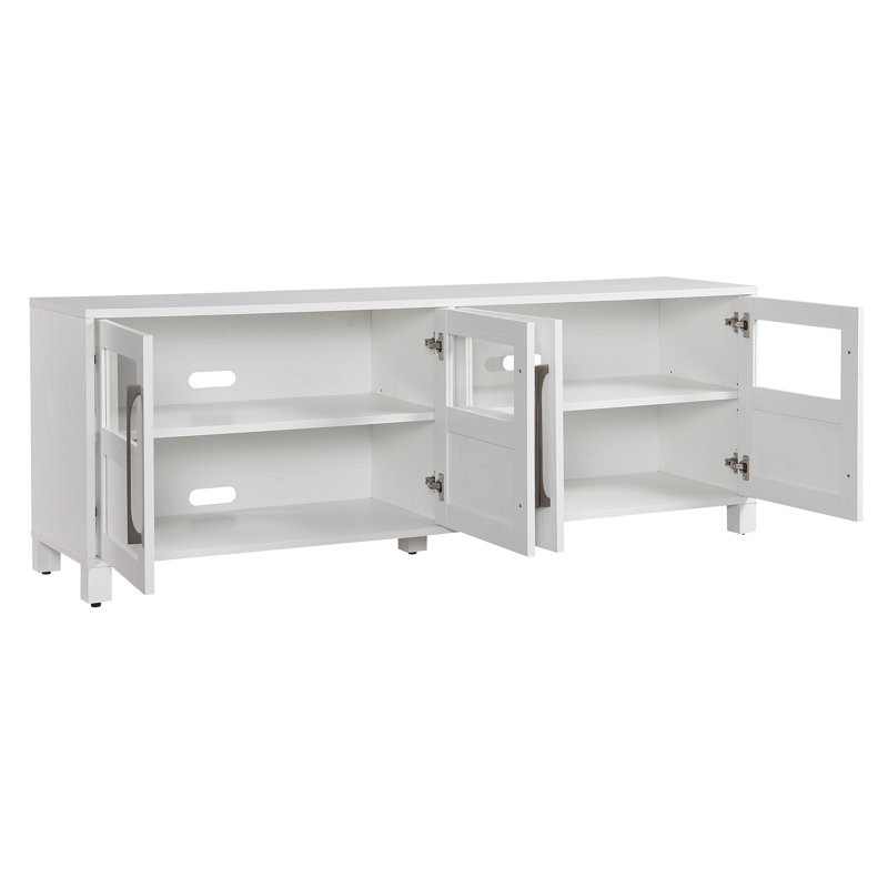 Holbrook TV Stand for TVs up to 75" in White with Glass Doors, Storage & Cable Management — Contemporary Media Console with Brass Hardware for Living Room 