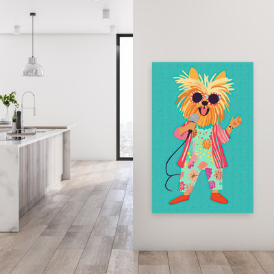 «Cool Dog Singer», reproduction d'art colorée et amusante