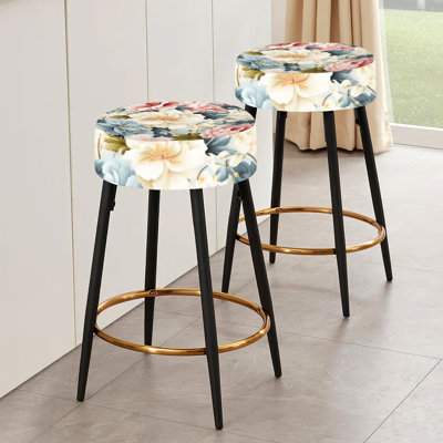 Ensemble de 2 tabourets de bar à motif victorien et charme rose et beige Lalania