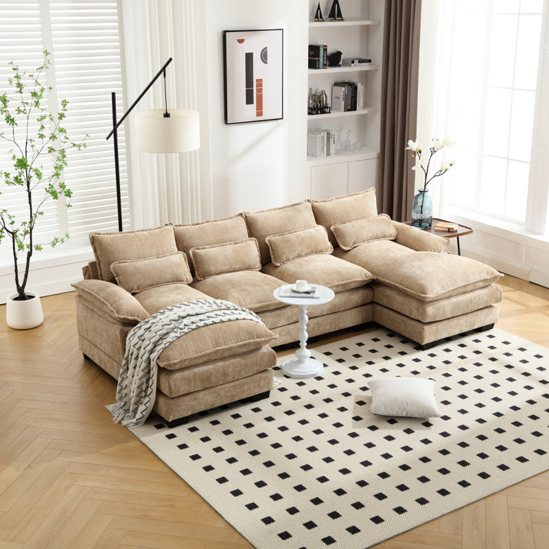 Tissu en chenille de luxe avec structure en bois et chaise souple en forme d'éponge douce