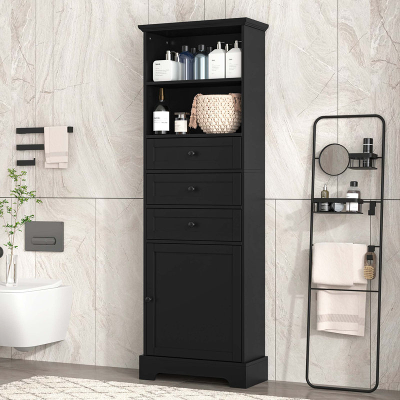 Grande armoire de rangement avec 3 tiroirs et tablettes réglables pour salle de bain, bureau, bureau et intérieur, panneau de fibres à densité moyenne avec finition peinte