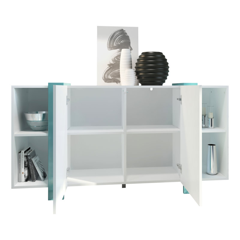 Westmanland 149cm Sideboard, White Matt/Petrol High Gloss