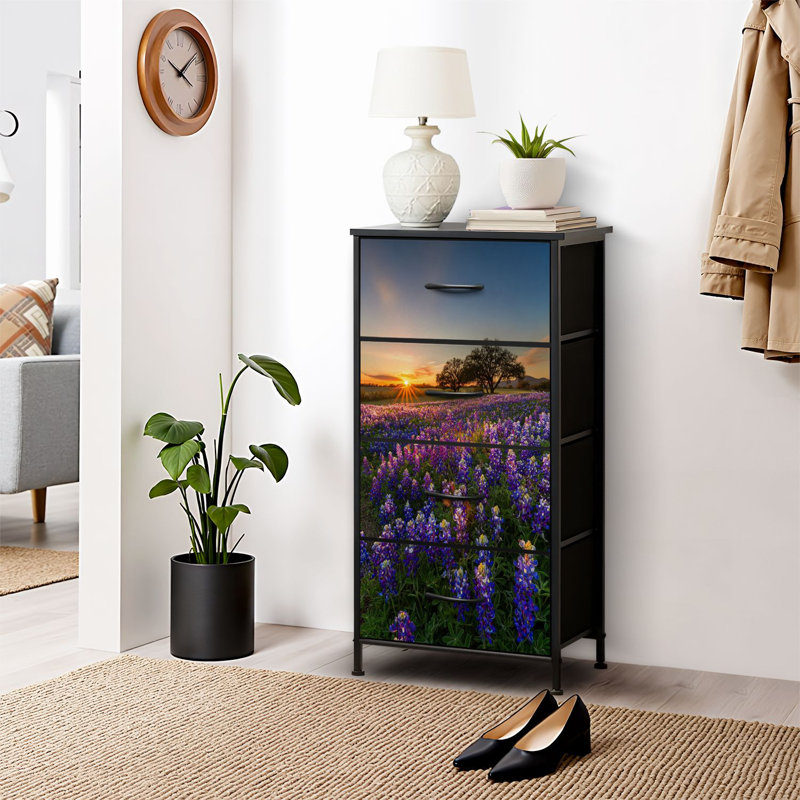 4 Drawer Dresser for Bedroom, Narrow Chest of Drawers, Wooden Top and Study Iron Frame 18"x37.5"-(WxH)