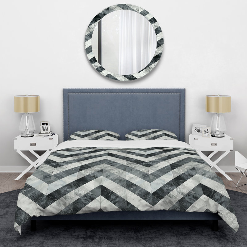 Ensemble de housse de couette à chevrons gris et noir Glamour III - Glam, Housse de couette simple + 2 taies décoratives st