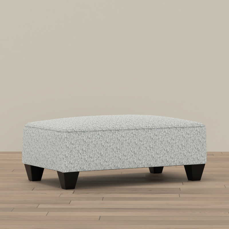 Heather-Grey Upholstered Ottoman, Light Blue and Gray