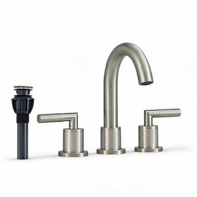 Robinet de lavabo de salle de bain 8 pouces en acier inoxydable nickel brossé avec 2 poignées et bec pivotant à 360 degrés