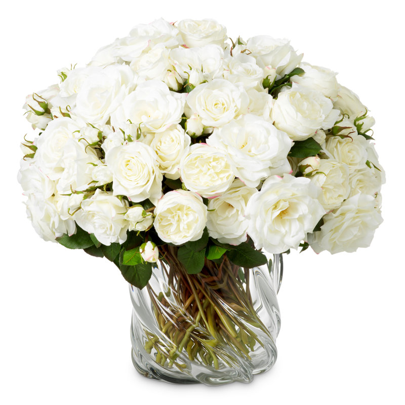 Bouquet Of Roses Three Tone White Real Touch 72 Pcs/3 Varieties, White